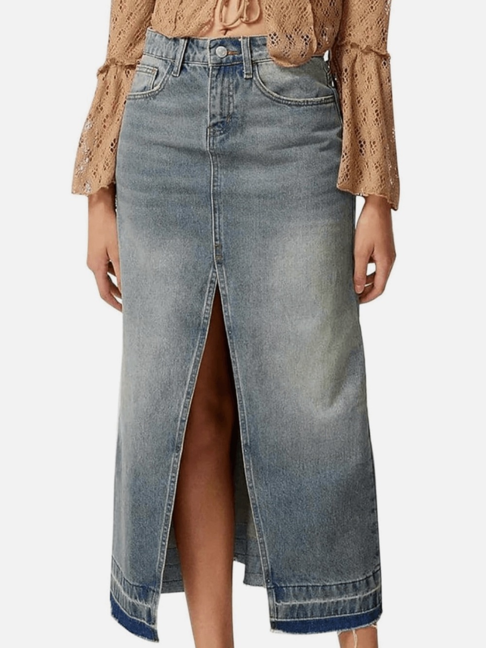 NwT Happily Grey Womens Blue Denim Midi Skirt Size 9/28